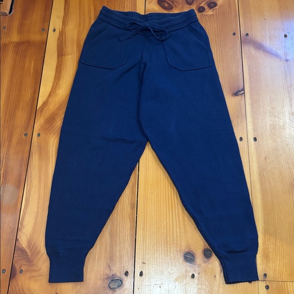 MINNOW S Navy Blue Knit Cashmere Lounge Pants Joggers Drawstring Pockets - Picture 2 of 8